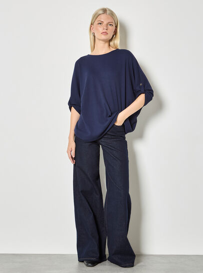 Waffle Knit Button Detail Top