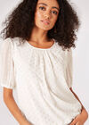 Foil Spot Pintuck Blouse, White, large