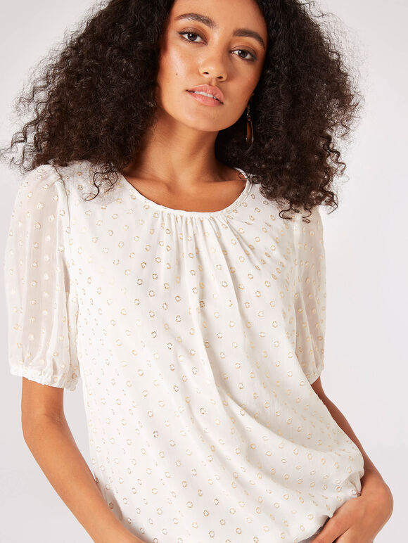 Foil Spot Pintuck Blouse, White, large