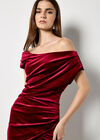 One-Shoulder Velvet Bodycon Mini Dress, Red, large