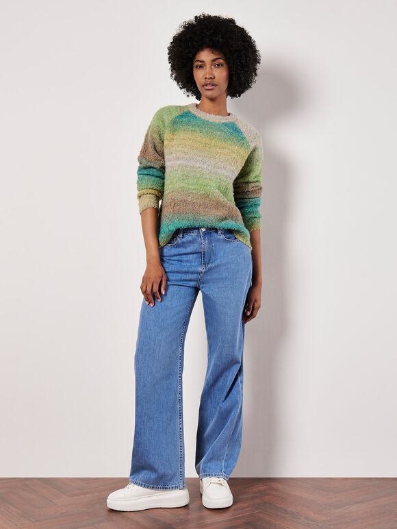 Boucle Knit Multicolour Jumper, Green, large