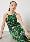 Tropical Leaf Satin Midi Dress, Navy, large