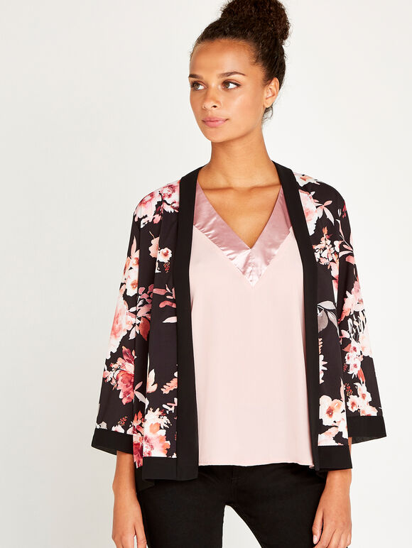 Black Watercolour Floral Cover Up , Black, large