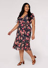 Curve Floral Wrap Midi Dress, Navy, large