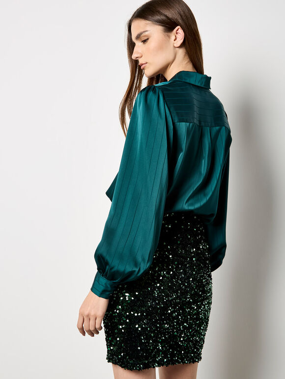 Velvet Sequin Bodycon Mini Skirt, Green, large