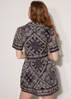 Scarf Print Shirt Mini Dress, Navy, large