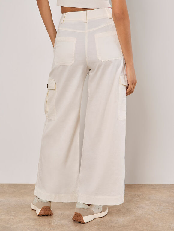 Wide Leg Chino Trousers, Cream, large