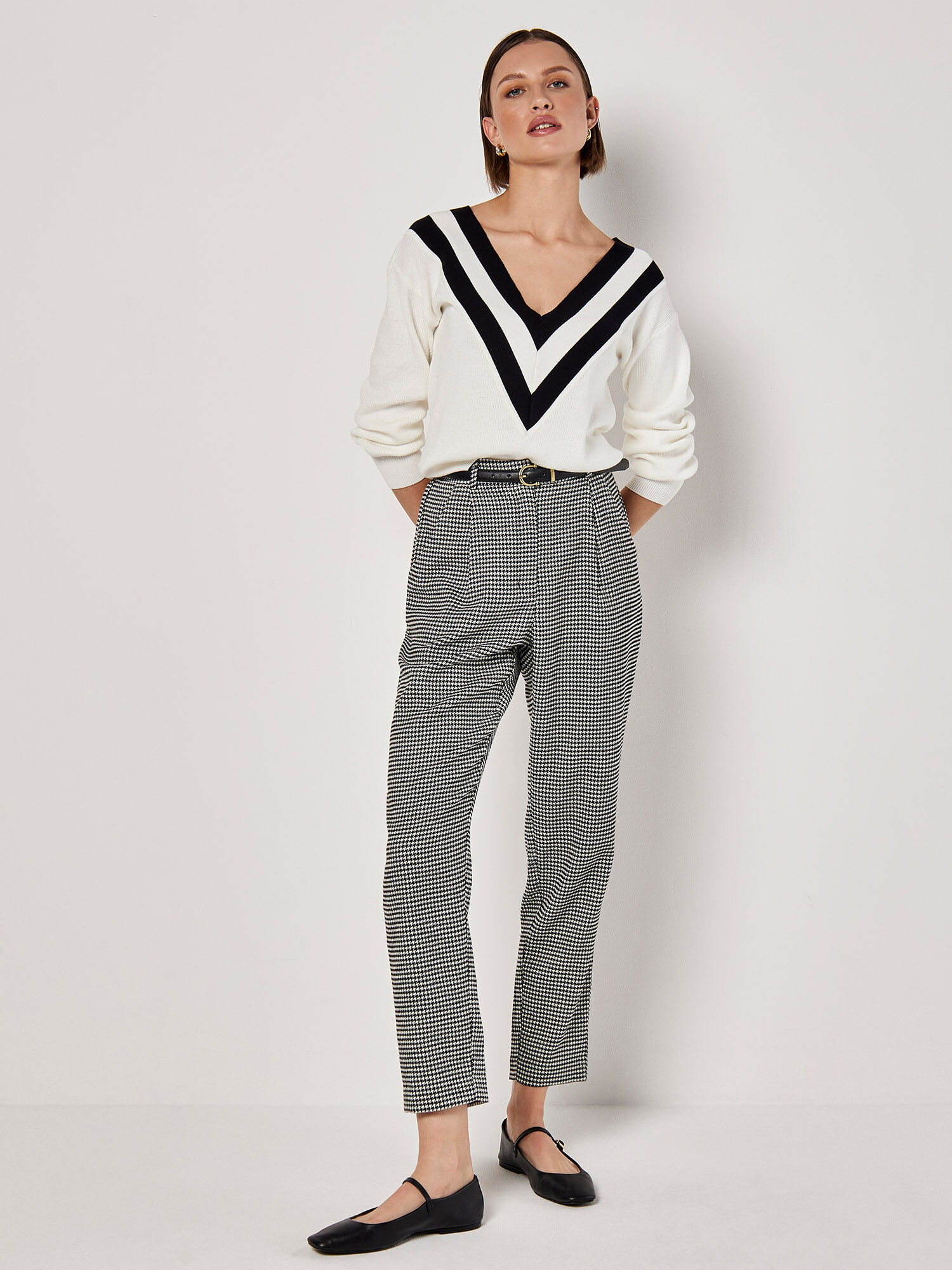 Dogtooth Paperbag Trousers Apricot Clothing
