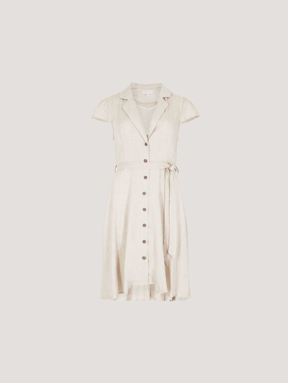 Linen Blend Shirt Mini Dress, Stone, large