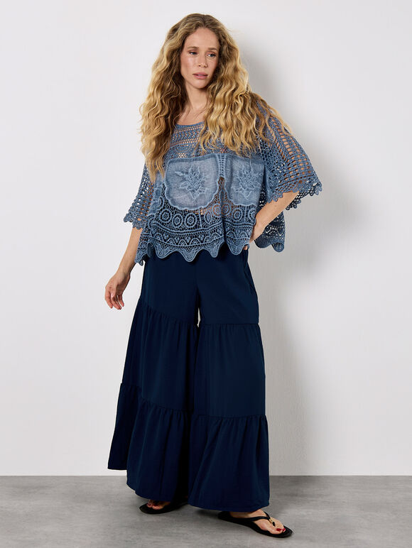 Crochet Rose Mesh Top, Blue, large