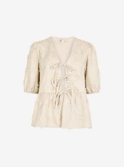 Eyelash Embroidery Linen Blend Blouse