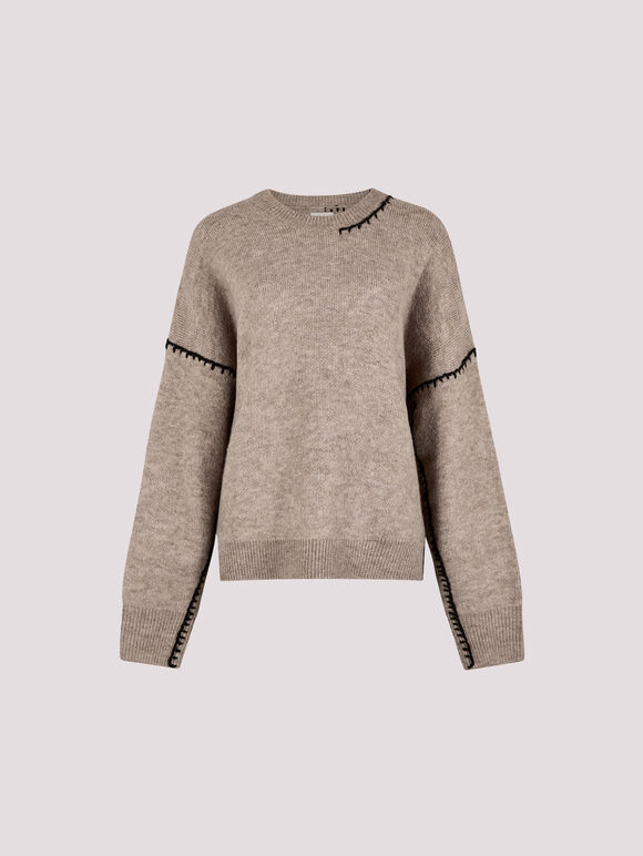 Oversized Stitch Detail Chunky Knit Jumper, Stone, large