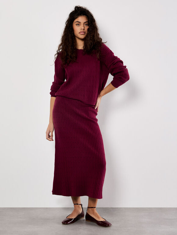 Fine Knit Cable Jumper, Burgundy, large