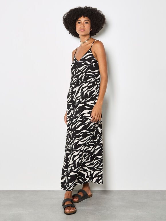 Animal Print Trapeze Cami Maxi Dress, Black, large