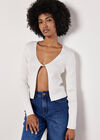 Ribbed Knit Front Clip Cardigan, Cream, large