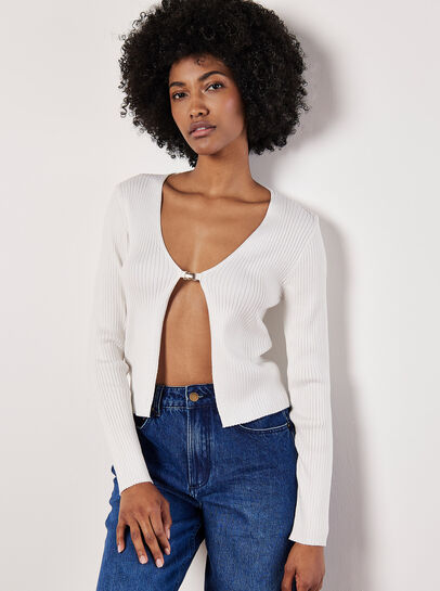 Ribbed Knit Front Clip Cardigan