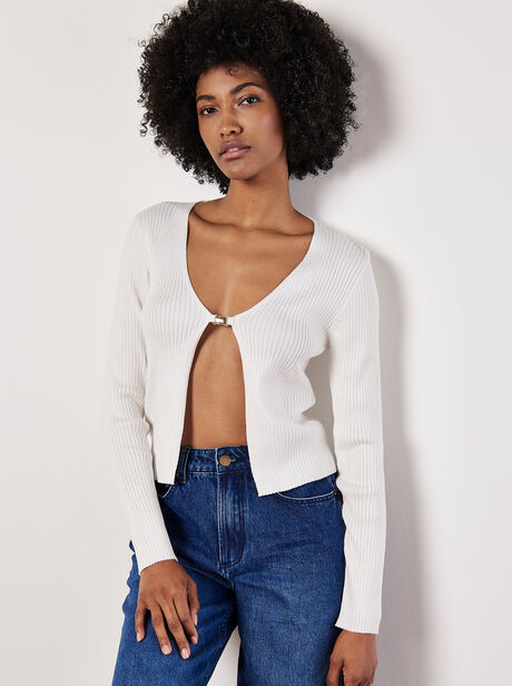 Ribbed Knit Front Clip Cardigan