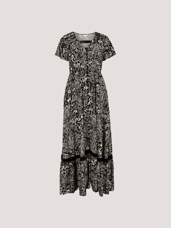 Paisley Print Maxi Dress, Black, large