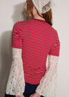 Ruched Sleeves Stripe Top, Red, large