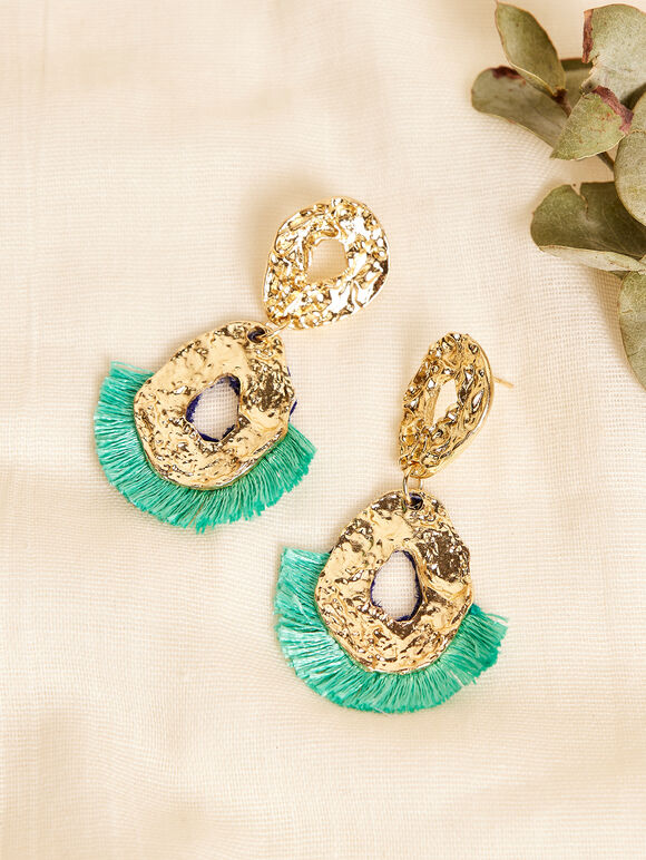 Gold & Blue Thread Earrings, Yellow, large