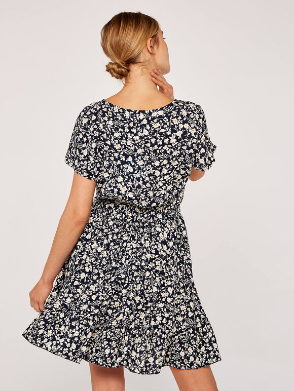Floral Tie Front Dress, Navy, large