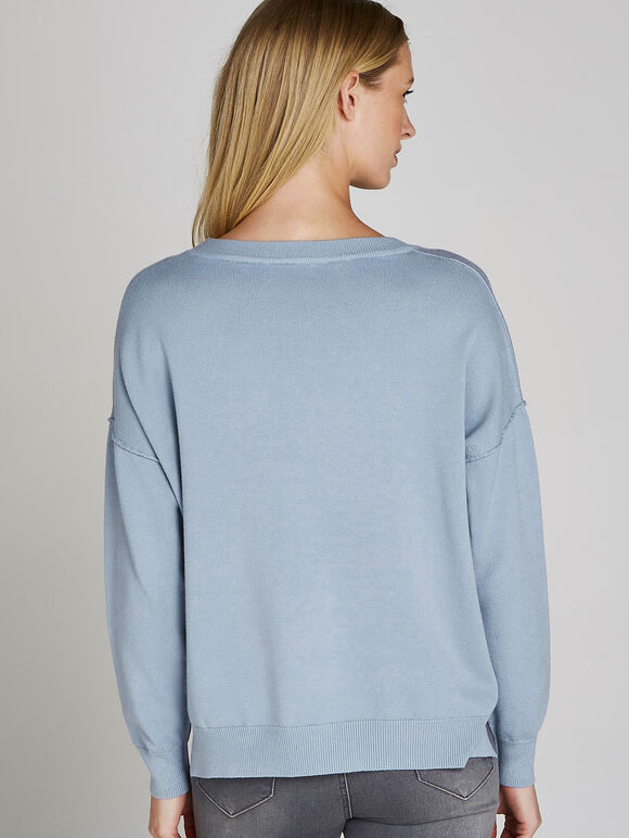 Blue Zip Round Neck Jumper, Blue, large