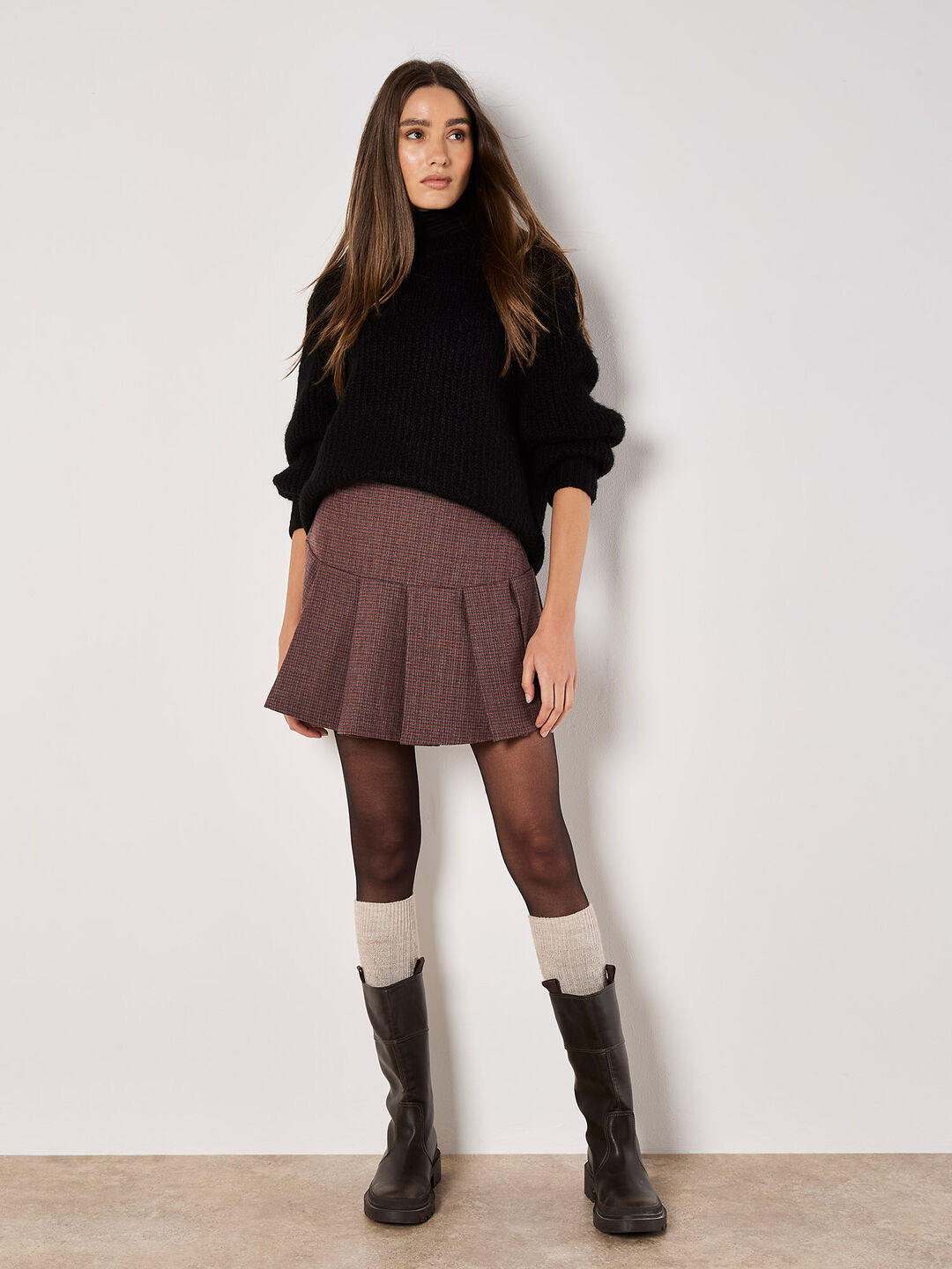 Image of Check Pleated Mini Skirt