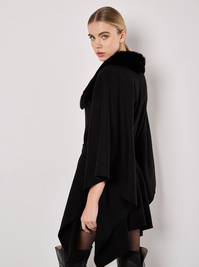 Faux Fur Collar Poncho