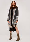 Fairisle Fuzzy Fringed Cardigan, Black, large