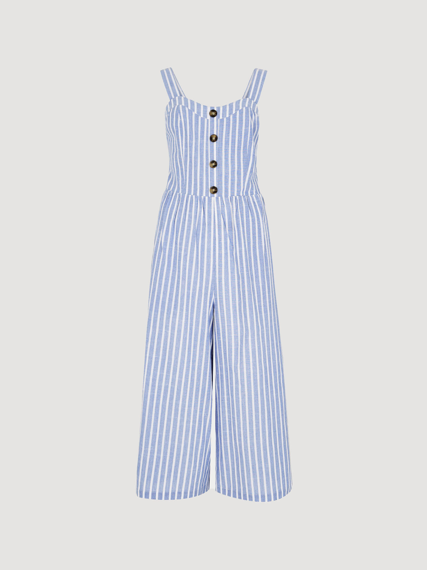 Striped jumpsuit blue and white discount