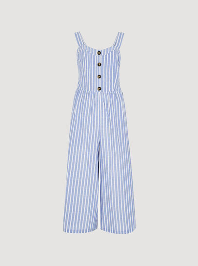 Striped Button Detailed Jumpsuit