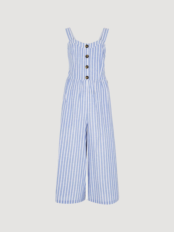 Stripe Button Detail Jumpsuit, Blue, large