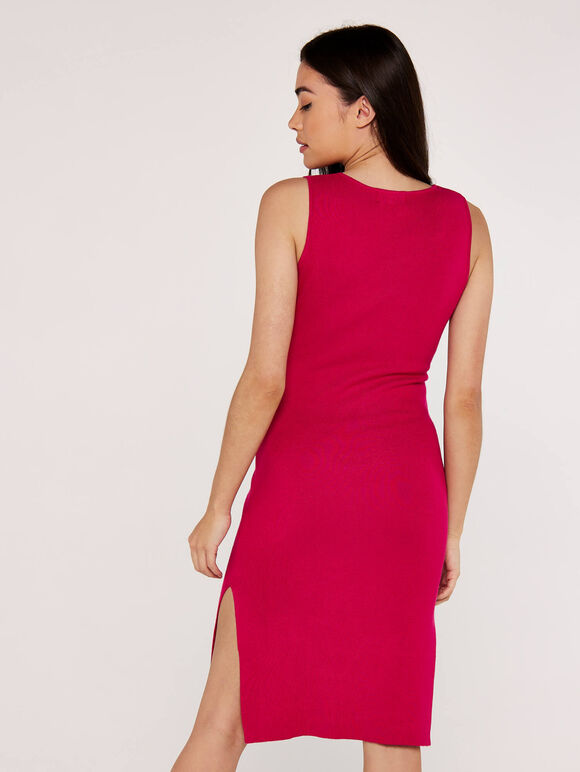 V-Neck Bodycon Knit Dress, Fuchsia, large