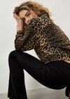 Leopard Print Denim Crop Jacket, Brown, large