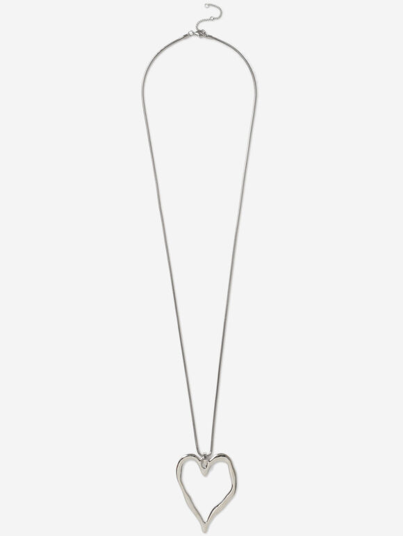 Hammered Heart Necklace, Silver, large