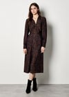 Animal Print Ruched Shirt Midi Dress, Brown, large