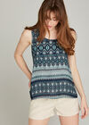 Navy Ikat Sleeveless Top, Navy, large