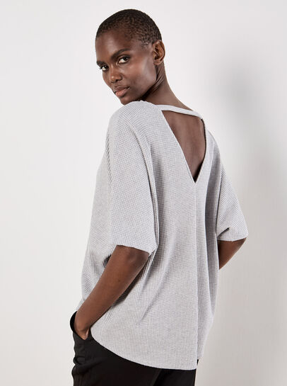 Metallic Sparkle Waffle Knit Cut-Out Top