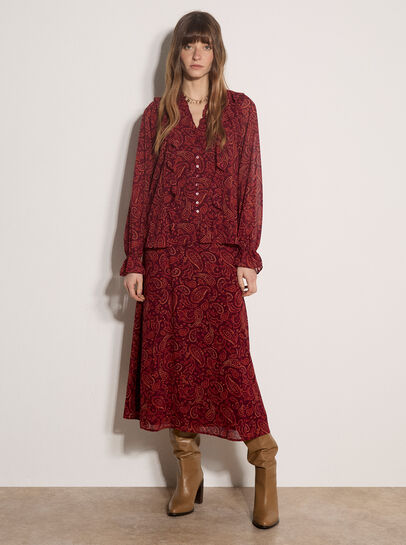 Paisley Chiffon Ruffle Blouse