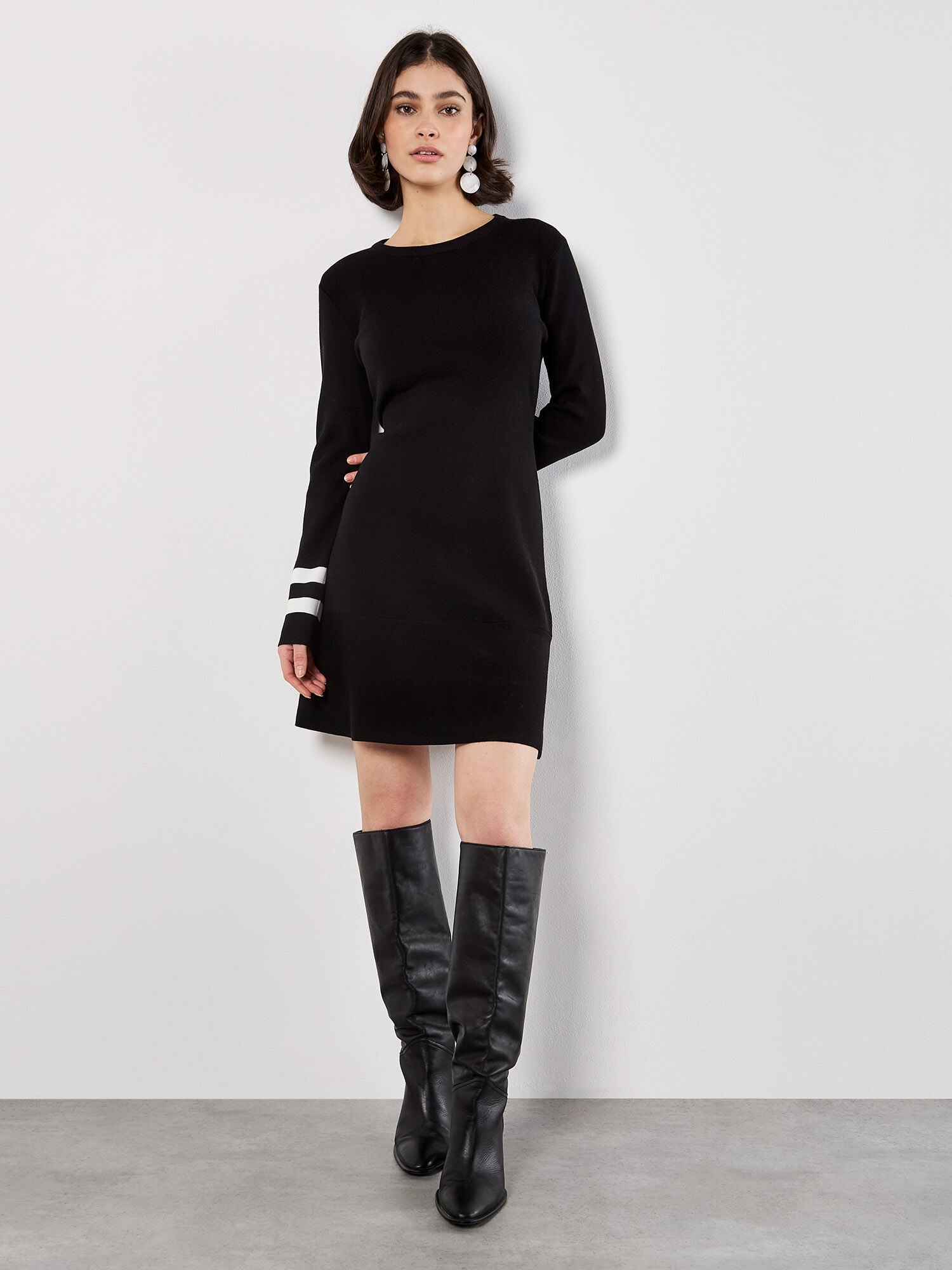 Stripe Cuff Fit And Flare Knit Mini Dress | Apricot Clothing