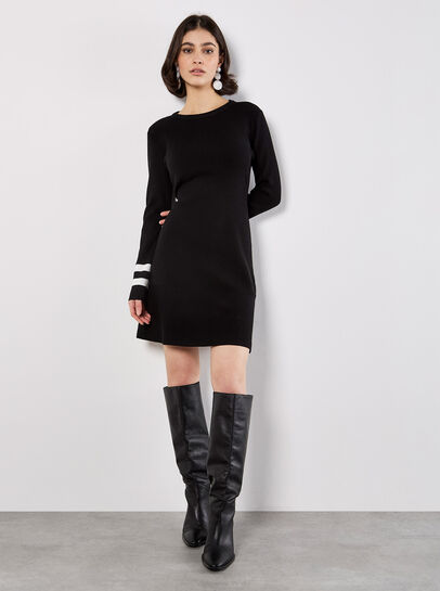 Stripe Cuff Fit And Flare Knit Mini Dress