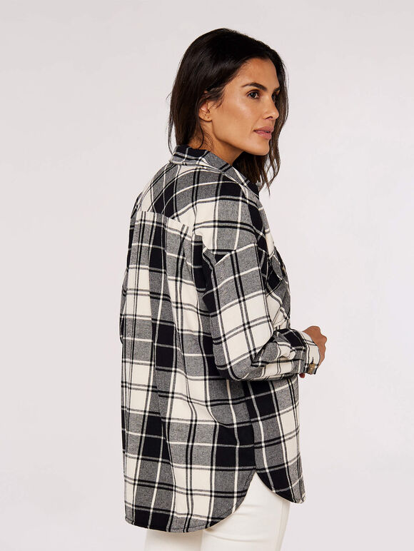 Checked Flannel Shacket, Black, large
