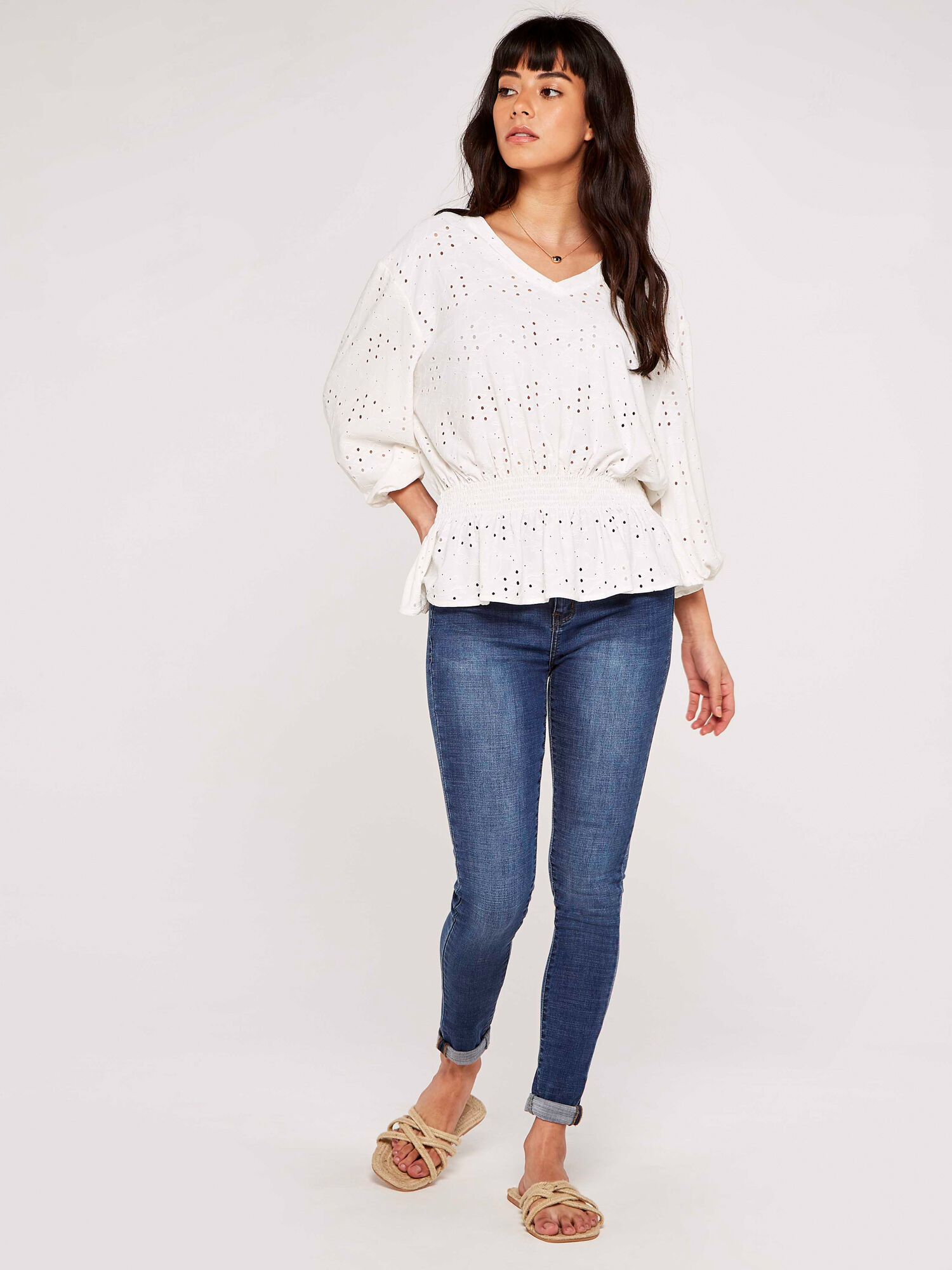 Broderie Batwing Blouse Apricot Clothing