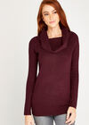 Ribbed Roll Neck Jumper, Burgundy, large