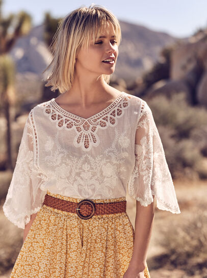 Floral Embroidery Top with Lace 