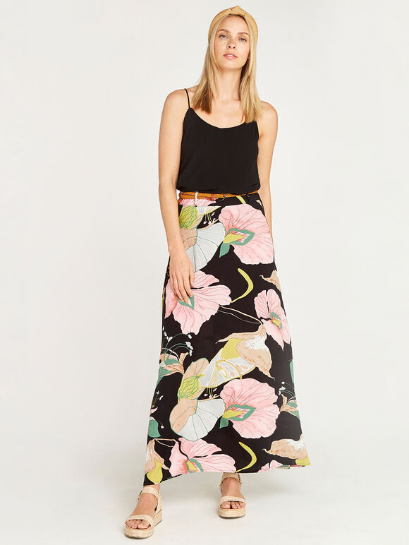 Pond Abstract Floral Maxi Skirt, Black, large