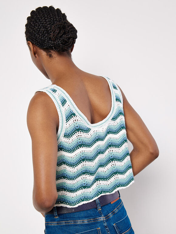 Chevron Crochet Crop Top, Aqua - Turquoise, large