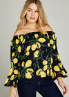 Navy Lemon Print Bardot Top, Navy, large
