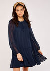 Crinkle Tiered Chiffon Dress, Navy, large