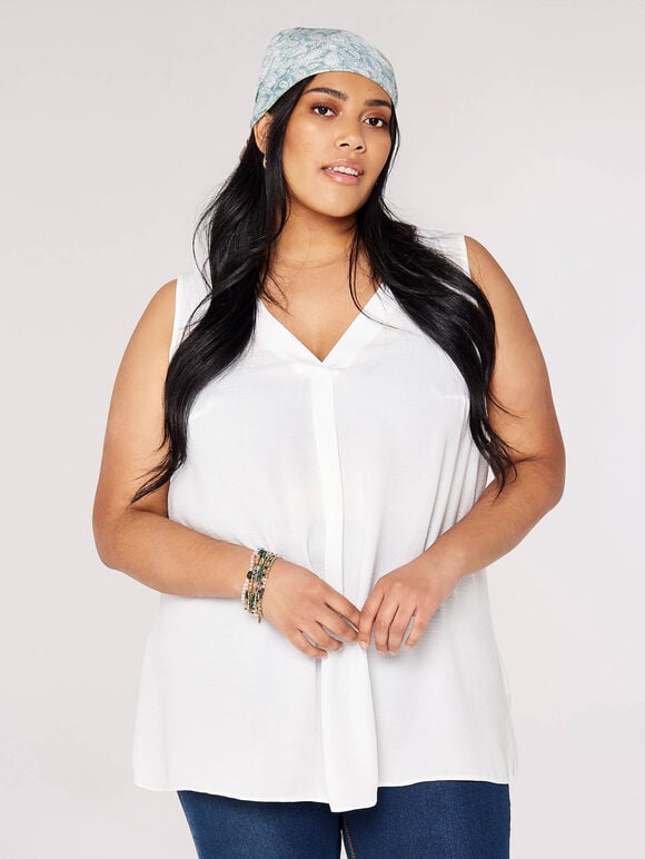 Curve Pleated Front Top, Cream, large